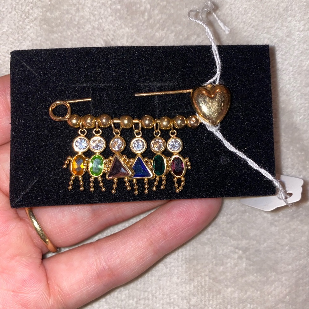 Designer BIM 14k Yellow Gold Birthstone Babies Charm lot 6 & Heart Clip Brooch